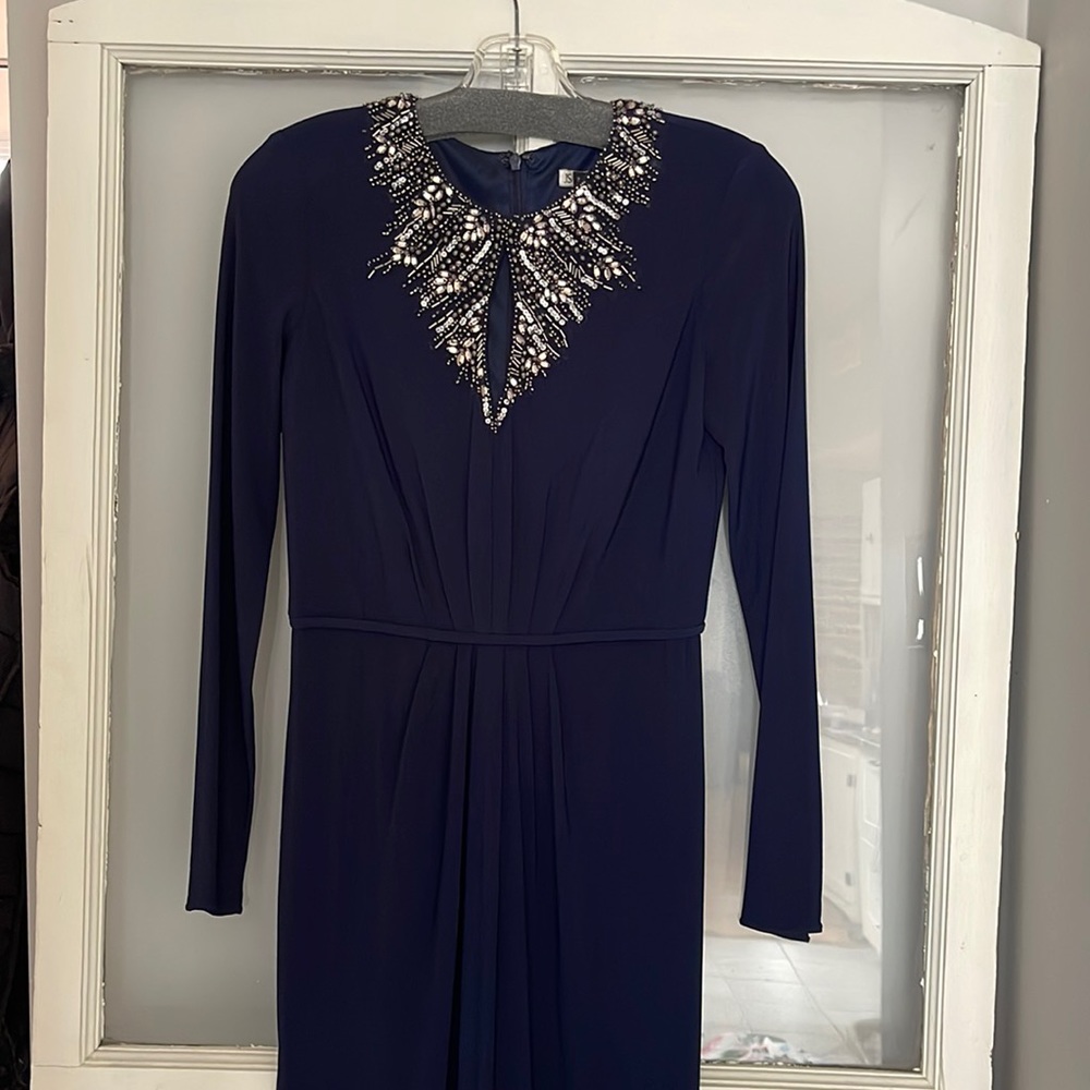 Navy blue gown with embroidery